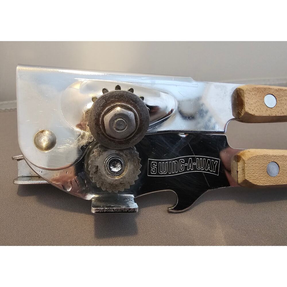 Vintage Swing-A-Way No. 9 Can Opener Bottle Wood Grips Manual 7-1/2” USA Away - Picture 2 of 10